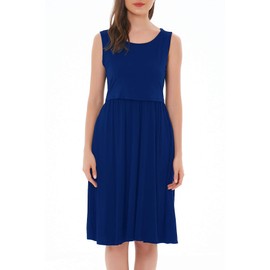 Smallshow Women's Sleeveless Nursing Dresses Patchwork Maternity Breastfeeding Dress Navy Medium