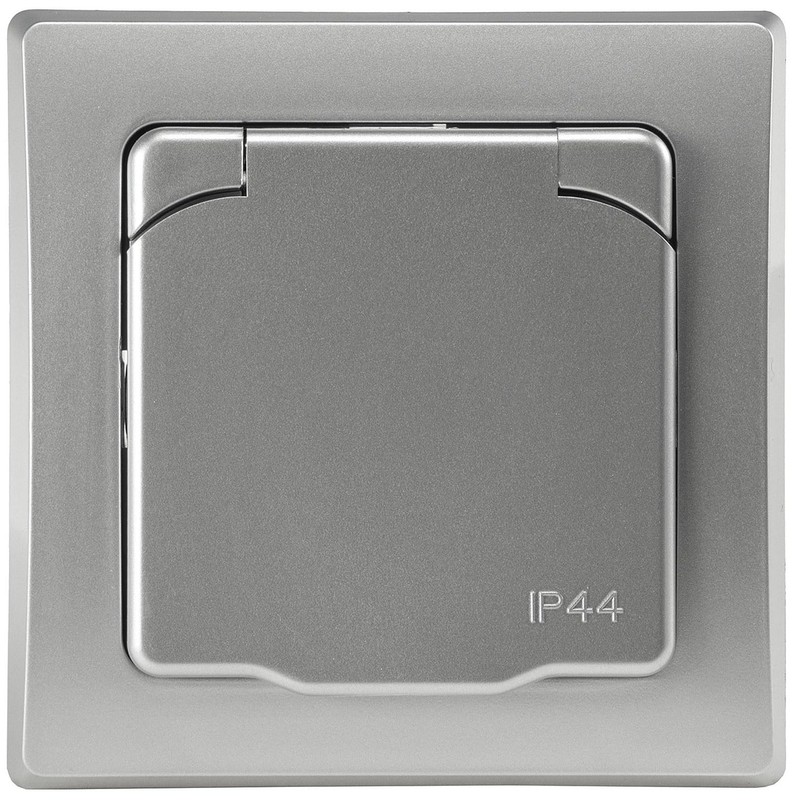 DELPHI Socket IP44 with Protection Lid Flush-Mounted Wet Room Rubber