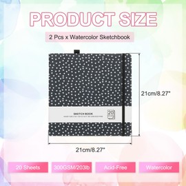 PATIKIL 5.1x5.1 Watercolor Sketchbook, 2Pcs 20 Sheet 300GSM/203lb Watercolor Paper Sketchbooks Acid Free Watercolor Journal Hardcover Artists Paper Pads with Pen Holder, White Star