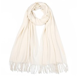 CLELLA Women's Cashmere Scarf Double Sided Cotton with Tassels Soft Large Blanket Scarf Reusable, White