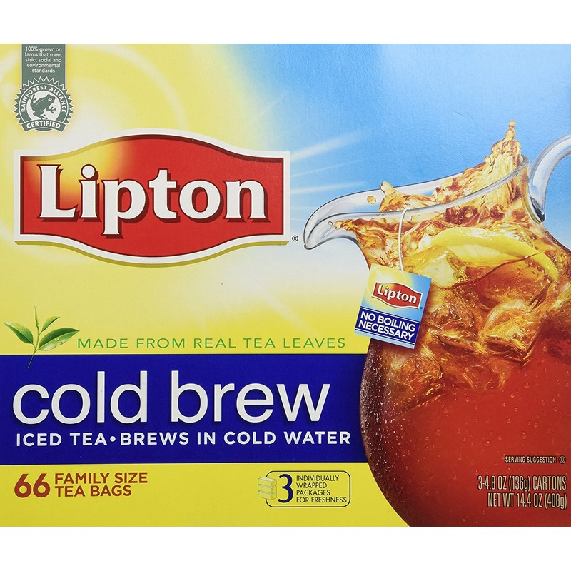 Lipton, Black Tea, Cold Brew, Family Size Tea Bags, 22-Count