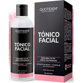 Quotidien Tónico Facial con Agua de Rosas + Vitamina B5 + Niacinamida- Sin Fragancia-Sin Alcohol Etílico-97% Ingredientes Naturales - Equilibra el PH , Limpia Sin Resecar, Suaviza e Hidrata- Mejora Tu Piel - Hidratación Facial - Ideal Para Todo Tipo de Pi