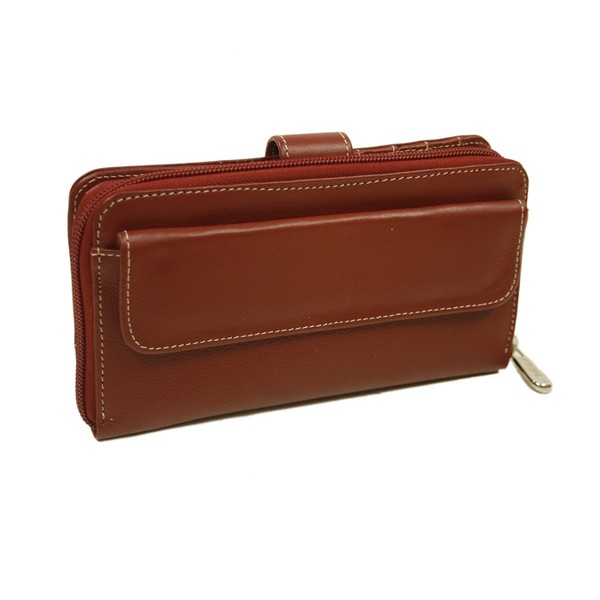 Piel Leather Ladies Multi-Compartment Wallet, Red, One Size