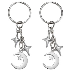 WEWAYSMILE 2 Pcs Cute Star Moon Keychain Car Keychain Portable Metal Keychain for Men And Women Keychains Bag Charms Purse Handbag Backpack Car Holder Bag Accessories Holiday Gifts(Big Moon)