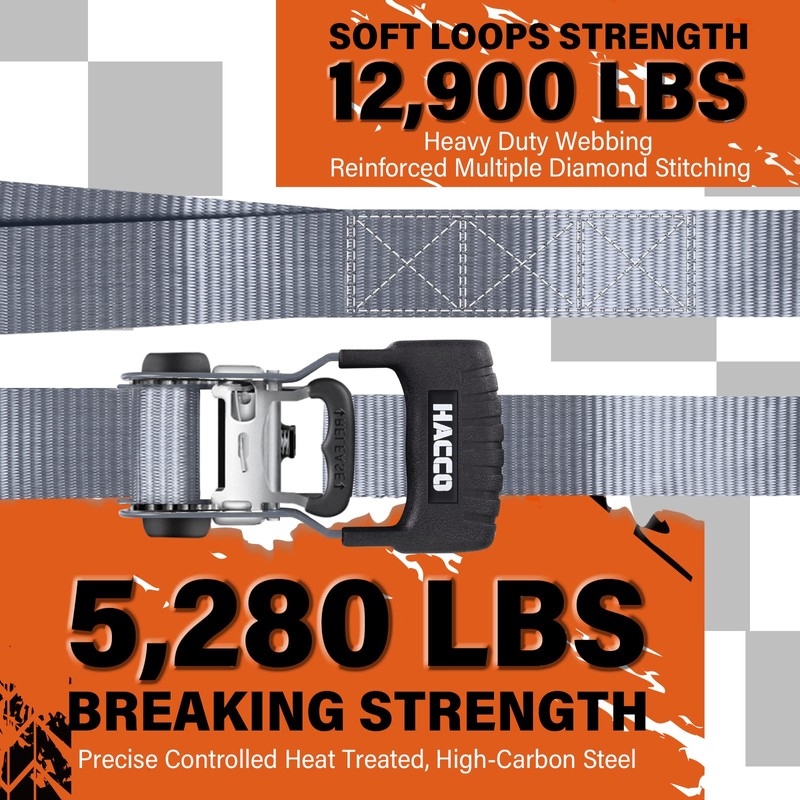HACCOPLANET Ratchet Straps, 5280lb Break Strengeth, 1.6" Heavy Duty Ratchet