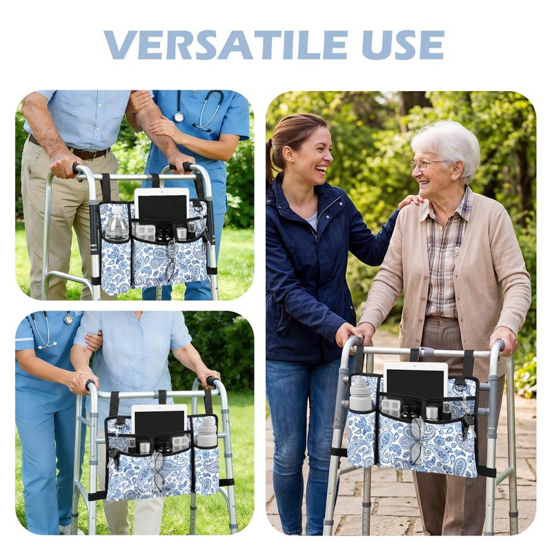 Walker Bag with Cup Holder, Flowers Walker Accessories for Seniors