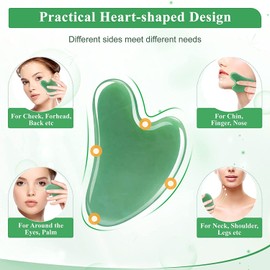 Gua Sha Stones Face Jade 100% Natural Stone Heart Shape Scratch Massage Tool for Face, Eyes, Neck for Skin Care, Beauty and Relaxation of Body Muscles (Green)