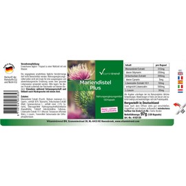 Milk Thistle Plus - 120 Capsules - Milk Thistle Complex with Milk Thistle, Artichoke & Dandelion - High Dose with 80% Silymarin - Vegan - Bioavailable Supplements from Germany | Vitamintrend
