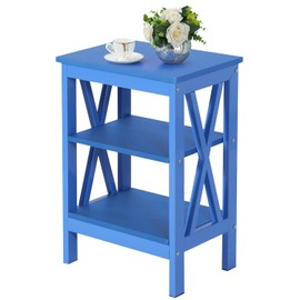 VECELO End Side Table with Storage Shelf Nightstands for Living Room,Bedroom Furniture,Shelves, 1 Pack, Dark Blue