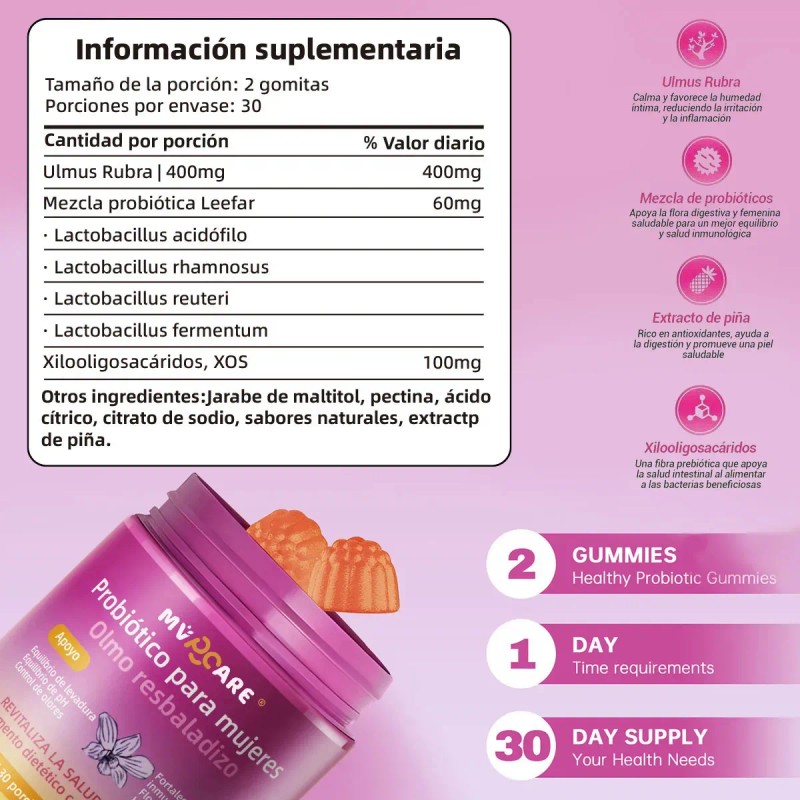 Mvpcare Gomitas Piña Probioticos Vaginales Veganas Mujer Equilibrio Soporte Probiótico