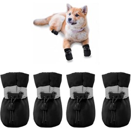 YAODHAOD Dog Shoes for Small Dogs, Anti-Slip Dogs Boots & Paw Protector for Winter Snowy Day, Summer Hot Pavement Dog Booties with Reflective Straps, Cat Dog Shoe for Indoor Hardfloors (Black, 7)