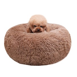 BODISEINT Modern Soft Plush Round Pet Bed for Cats or Small Dogs, Mini Medium Sized Dog Cat Bed Self Warming Autumn Winter Indoor Snooze Sleeping Cozy Kitty Teddy Kennel (M(23.6”Dx7.9 H), Coffee)