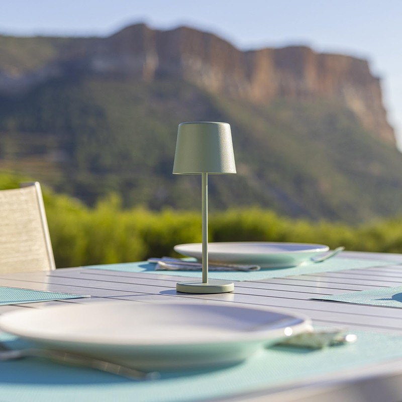 Mini-Tischleuchte, kabellos, Aluminium, Grün, LED, Mini, Olive, weiß, dimmbar, Höhe