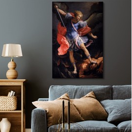 artprints1stop Canvas Print Wall Art - Archangel Michael Tramples Satan by Guido Reni - 24x36 inches