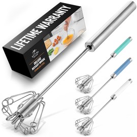 Zulay Kitchen Egg Beater Whisk - Push Whisk for Cooking - Egg Whisk Mixer, Hand Mixer Manual, Automatic Whisk Cooking Tool - Hand Whisk for Kitchen Baking - Mini Whisk, Small Whisks for Cooking