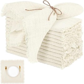 12 servilletas de Lino servilletas rústicas cuadradas de Tela de 17x17inch con Flecos servilletas Reutilizables Suaves y Lavables para la Mesa de la Cena de la Fiesta de Bodas Beige Home