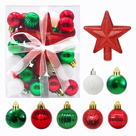 Pack of 30 Mini Christmas Baubles with Hanger, 3 cm Small Christmas Tree Baubles Red & Green & White Baubles Mini Christmas Tree Table Christmas Tree Decoration Set