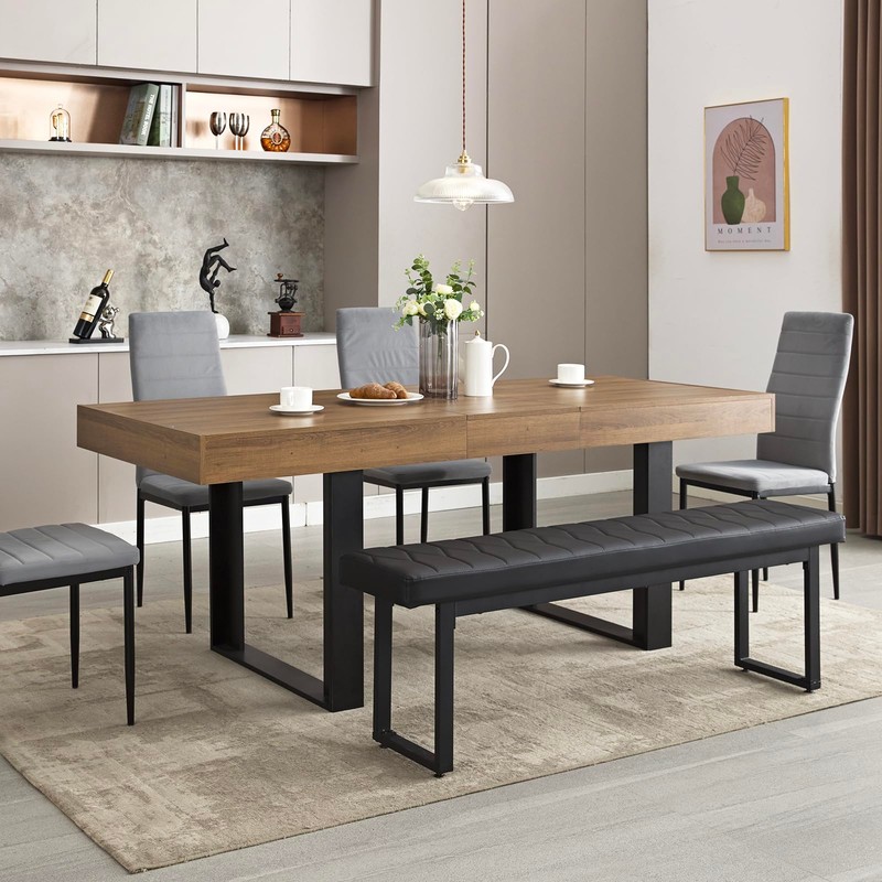 STHOUYN 63”-79” Extendable Dining Room Table, Modern Farmhouse Wooden Kitchen