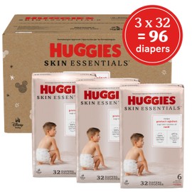 Huggies Size 6 Diapers, Skin Essentials Baby Diapers, Size 6 (35+ lbs), 96 Count (3 Packs of 32)