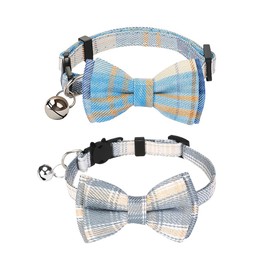 2 Pcs Plaid Bow Tie Cat Collar Soft Adjustable Kitten Collar Cute Puppy Collars Pet Bowtie Collars Dog Breakaway Collar with Bell
