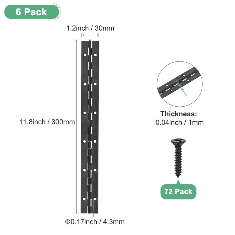 M METERXITY 6-Pack Piano Hinges, 12 Inch / 300mm 304