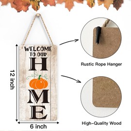 FREHVN Welcome to Home Pumpkin Autumn Wood Sign Decoration Fall Wooden Signs Rustic Hanging Plaque Home Wall Art 6" x 12" Sign Wall Decor for Farmhouse Home Office