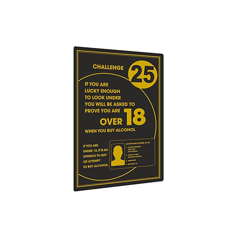Challenge 25 Alcohol Law Sign Black 260x170mm Pub Bar Restaurant
