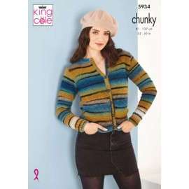 King Cole Ladies Chunky Knitting Pattern Round or V Neck Cardigans (5934)