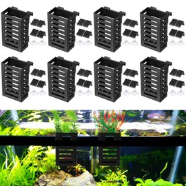 8 Pack Aquarium Plant Holder with Hooks and Suction Cups, Hanging Rimmed Tank Plant Pot Aquarium Planter Cups, Aquatic Planter Cups for Fish Tank Aquaponic Aquascape Decoration