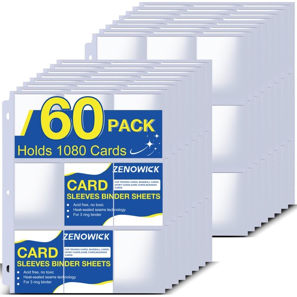 1080 Pockets Card Sleeves Binder Sheets, 9 Pocket Card Sleeves