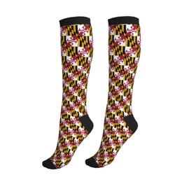 Maryland Flag Compression Socks Knee High Circulation Support Socks For Women Men Athletic Running Work Hiking Cycling Travel