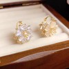 Dainty Gold Crystal Flower Hoop Earrings Hypoallergenic Opal Floral Statement