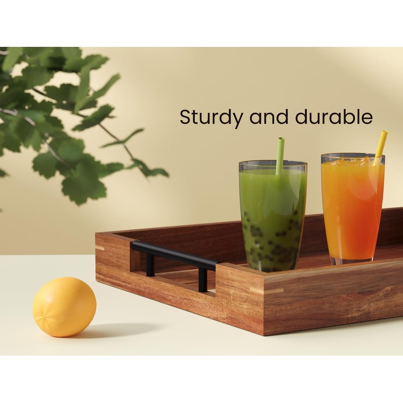 Fibogollo Acacia Wood Set of 2 Serving Tray with Metal