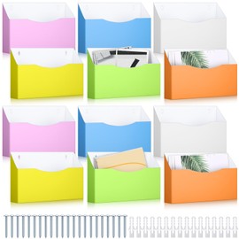 Fuyoooo 12 Pcs Single Pocket File Holder Classroom Mailbox Organizer Wall Mount Magazine Holder Bulk Wall Hanging File Organizer with Screw Cardboard School Office Mail Magazine Letter Paper Folder