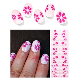 LIFOOST Pink Flowers Gel Nail Stickers Beige Color Nail Strips 22 Pcs Self Adhesive Full Wraps Manicure Decoration Accessories