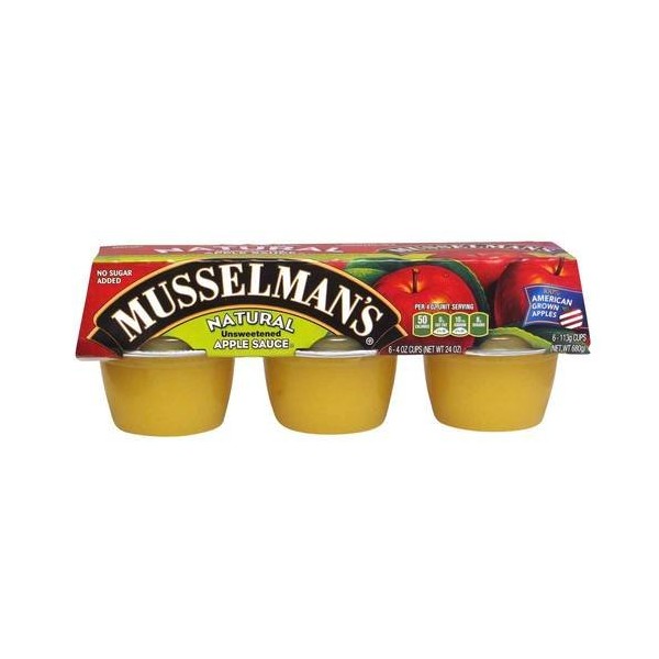 Musselman's Natural Unsweetened Applesauce 6 - 4 oz cups (Pack of 12)