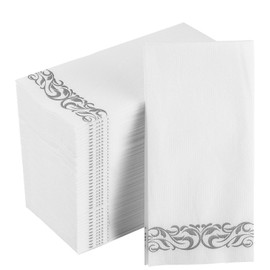 FOCUSLINE 200 Linen Feel Disposable Bathroom Napkins, Soft and Absorbent Paper Guest Towels, Cloth-Like Paper Hand Towels Decorative Napkins for Parties, Weddings, Dinners or Events, Silver, 12" x 17"
