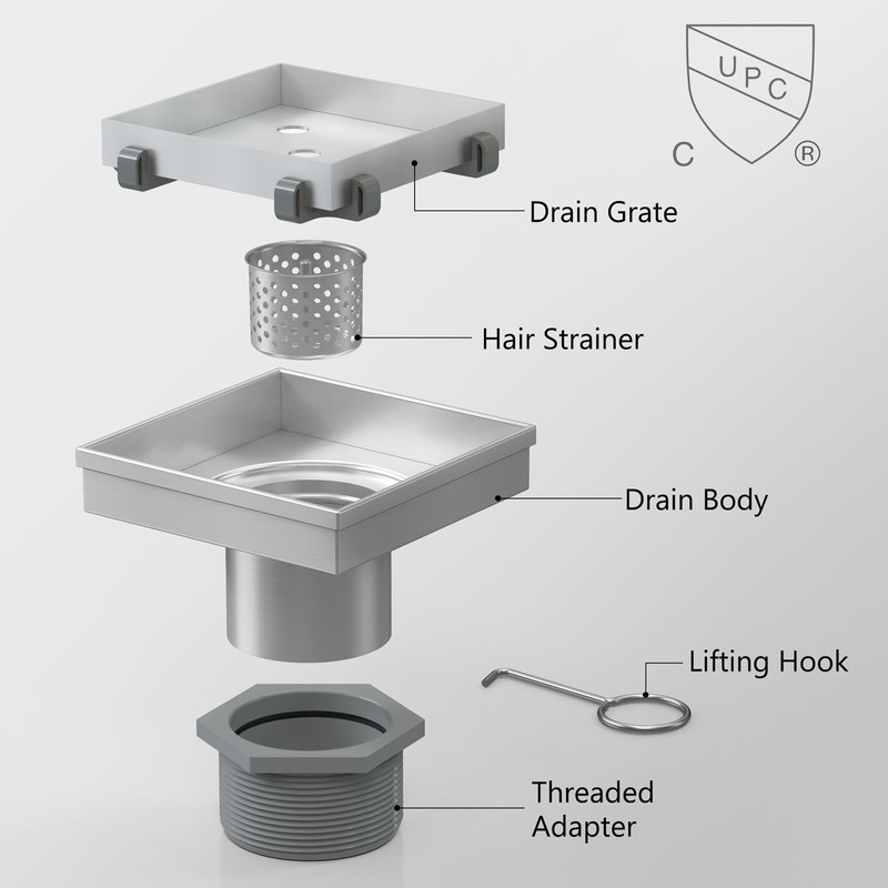 Sharpeye 4 Inch Square Shower Drain with Removable Tile Insert