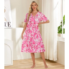 Womens House Dress Short Sleeve Floral Print Nightgown with Pockets Mumu Dresses