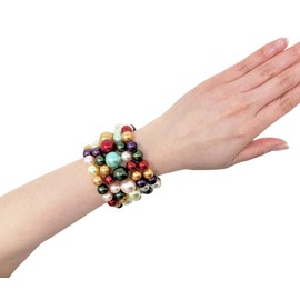 BA UNIQUE FASHION Women's Faux Pearl Stretch Bracelet 5 PCS Set (Bright Mix)