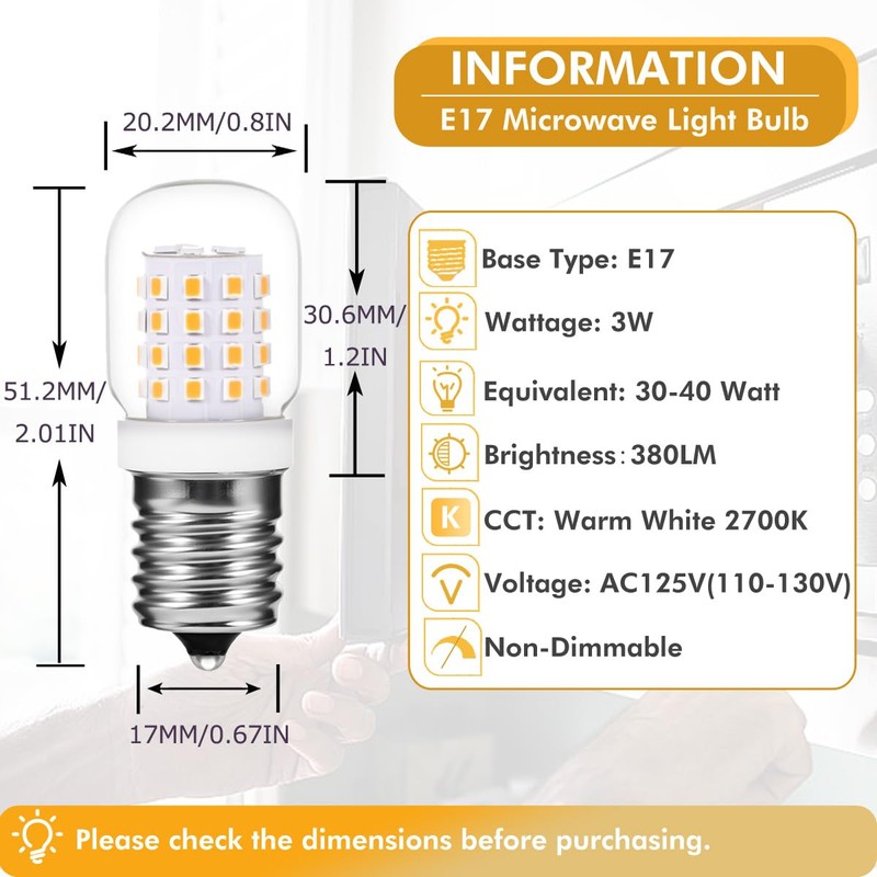 ZSSXOLED Microwave Oven Light Bulb E17 Base 3W 125V E17