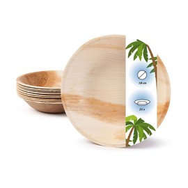 onlyleaf Palmware High-Quality Palm Leaf Tableware, Pack of 25 Palm Leaf Plates, Round, Diameter 18 cm, Organic Disposable Tableware, Biodegradable Party Tableware, Disposable Tableware