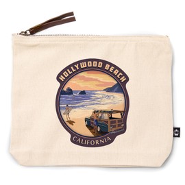 Lantern Press Hollywood Beach, California, Woody on Beach, 100% Cotton Zipper Pouch, Travel Accessory, Go Bag