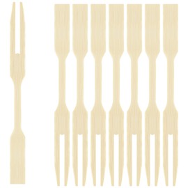 EXNIMA, 50, 100 or 300 Bamboo Forks, Ecological Toothpicks with Two Prongs, 9 cm Long Food Skewers, Snack and Canapés Skewers, for Food, BBQ, Sandwiches, Parties.