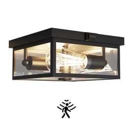 Craftersmark Outdoor Ceiling Light with Motion Sensor, Flush Mount Porch Light, Exterior Light Fixture with Clear Glass, Dusk to Dawn 2-Light Fixture for Patio,Porch (8.5 in)
