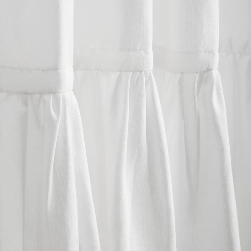 Felisa White Farmhouse Boho Shower Curtain with A Ruffle Hem,