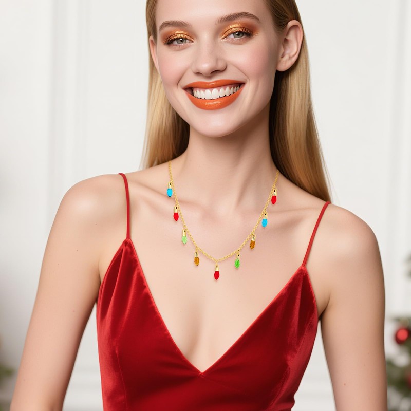 Christmas Statement Necklace for Women Colorful Light Pendant Xmas Fashion