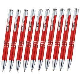 Libetui Pack of 10 Metal Ballpoint Pens Red Metal Ballpoint Pens Retractable Ballpoint Pen Refillable Large Capacity Refill Blue Ink Metal Housing Red Pen