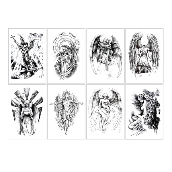 CARGEN Tattoo Stickers, Large 8 Sheets, Angel, Long Lasting, Waterproof Tattoo Stickers (8.3 x 5.8 inches (210 x 148 mm)