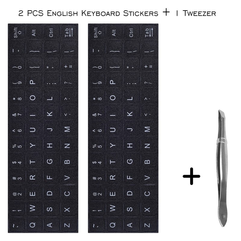 2PCS Universal English Keyboard Stickers with Tweezer, Keyboard Stickers Black